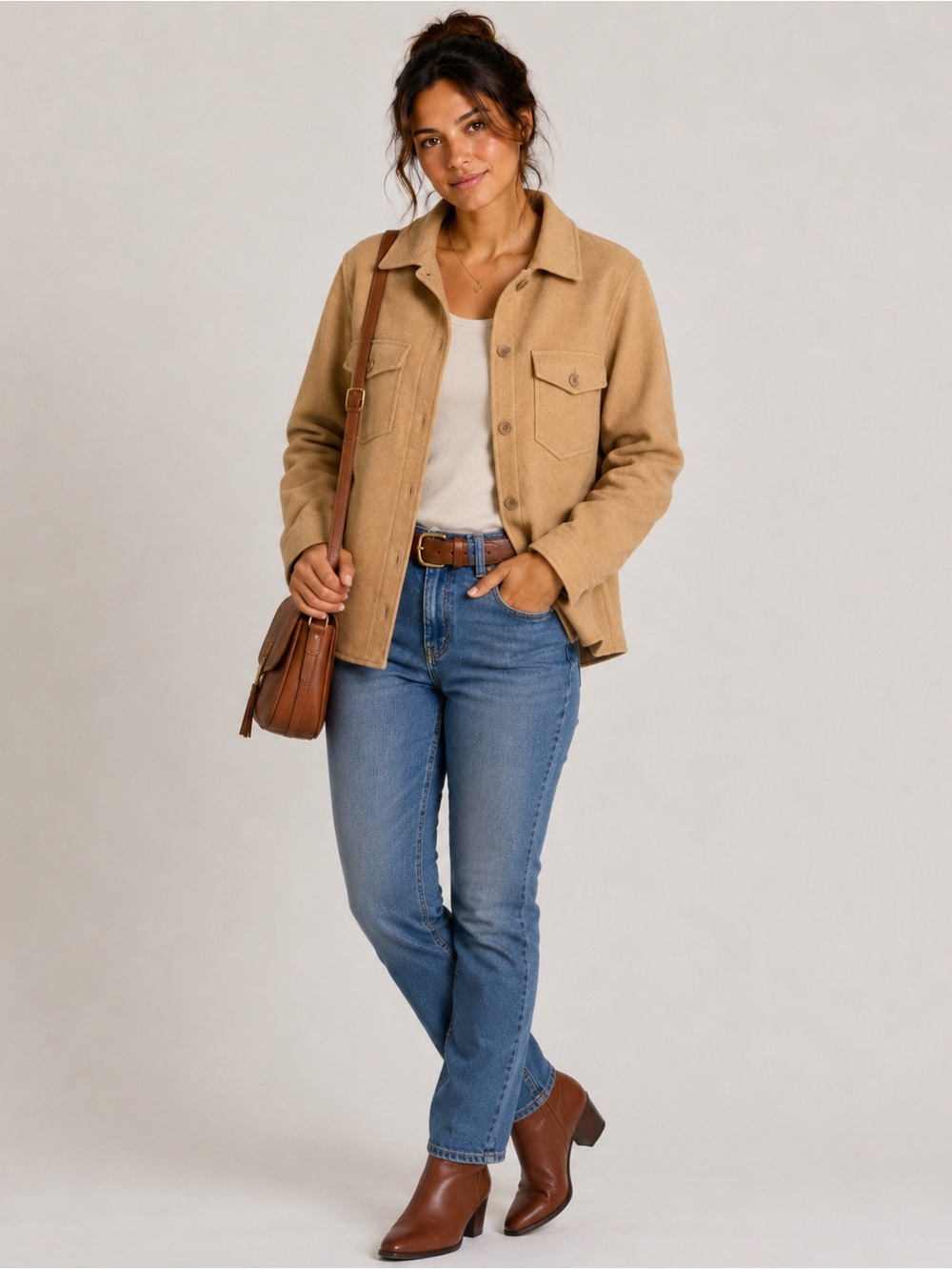 Joie Camel Tan Brushed Fleece Oversized Shacket / Shirt Jacket Size L - Picture 3 of 10